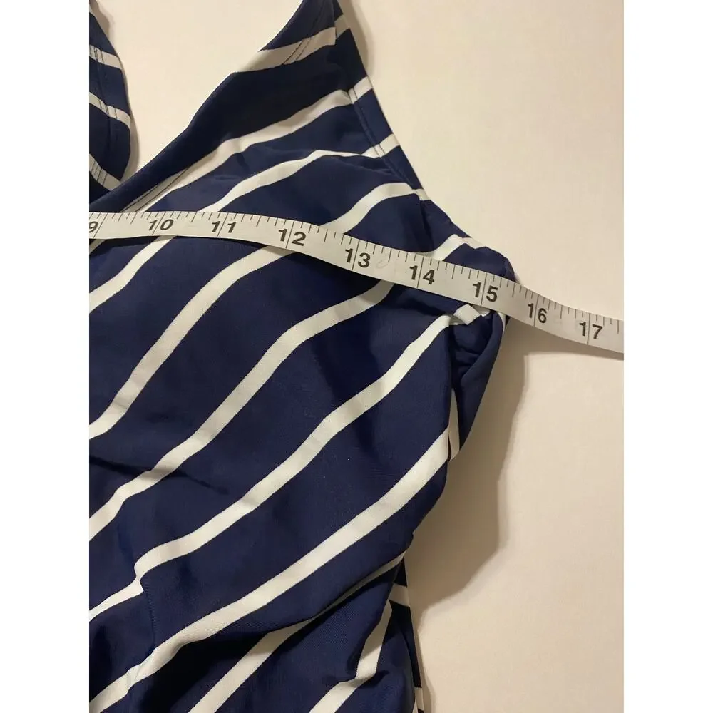 Kona Sol Women’s Dark Navy Blue/White Striped One-Piece Swimsuit Size Medium